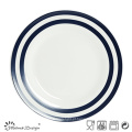 Conjunto de jantar de porcelana 16pcs com tira de decalque azul e design de pontos